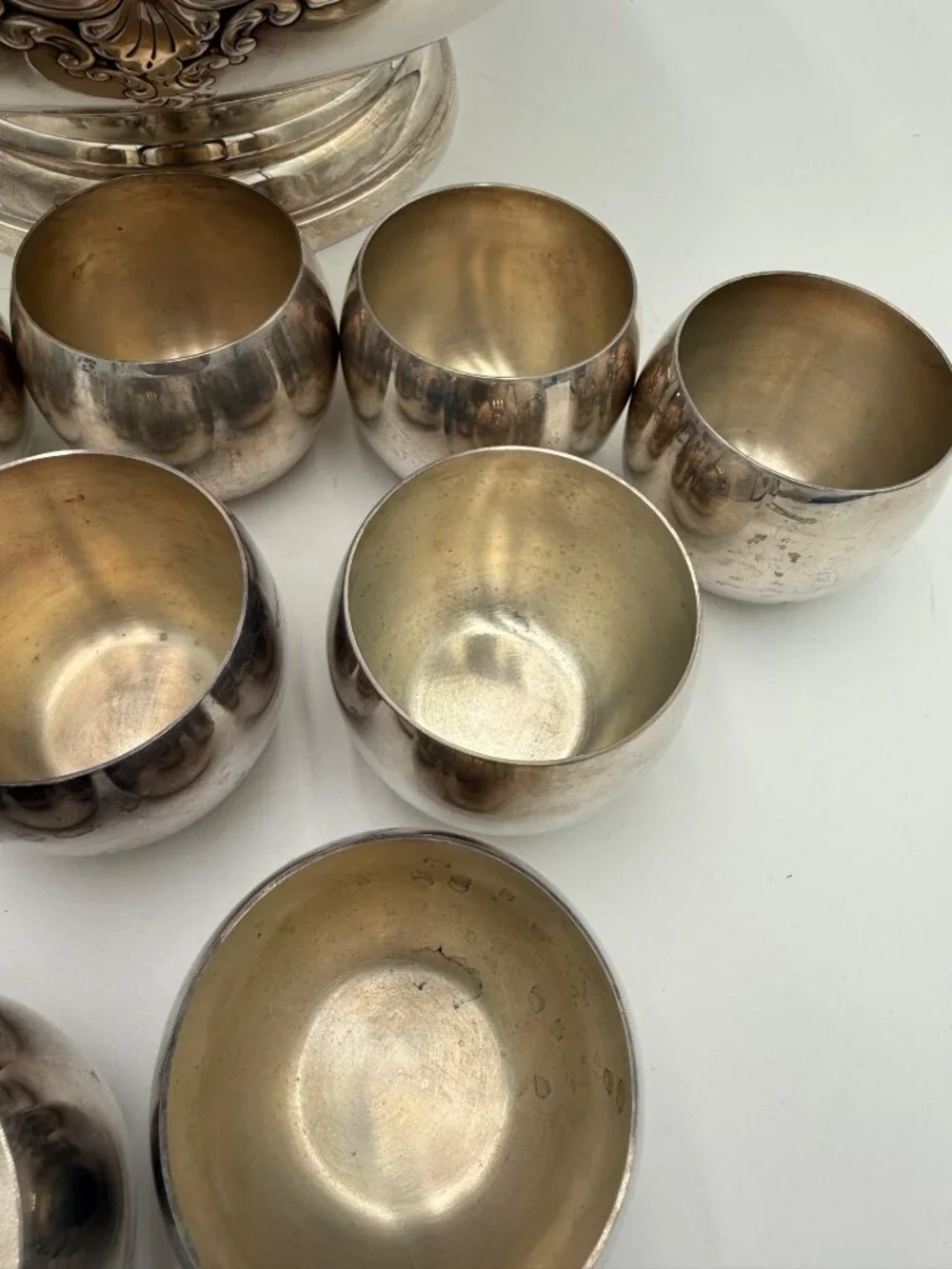 Antique Silver Plated Punch Bowl Set Matching Cups Ladle Vintage  Leonard Sheffi